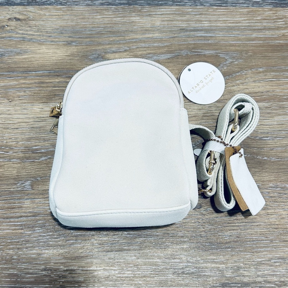 New Altar'd State Cream Crossbody Suede Bag Dome Design